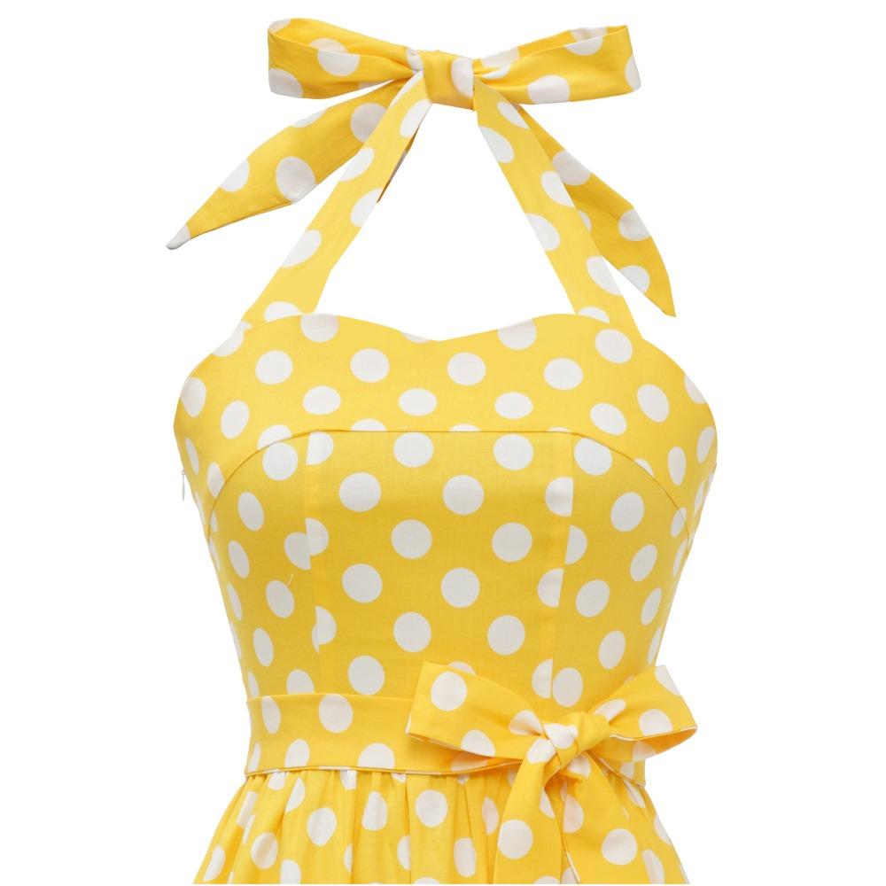 Retro-Pünktchen-Schnür-Neckholder-Ausgestelltes Ballkleid Performance-Kleid, Bohème-Stil