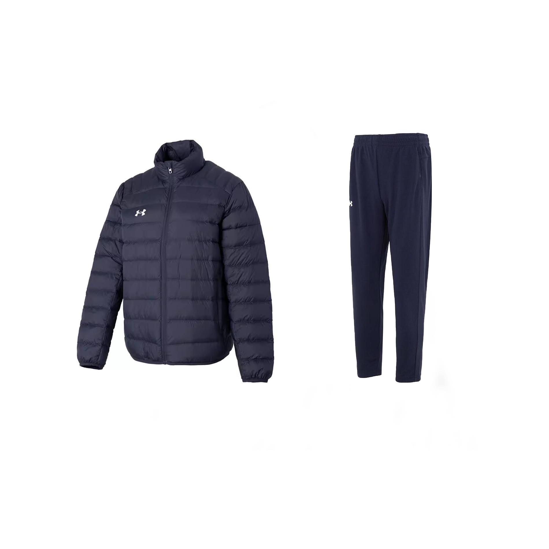 Under Armour Casual Sportswear Men s Set Blue+Navy Blue Stand Collar Moderate 23600804-013+23600703-409 S