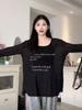 Black Thin Threaded Bamboo Long-Sleeve T-Shirt with Letter Print