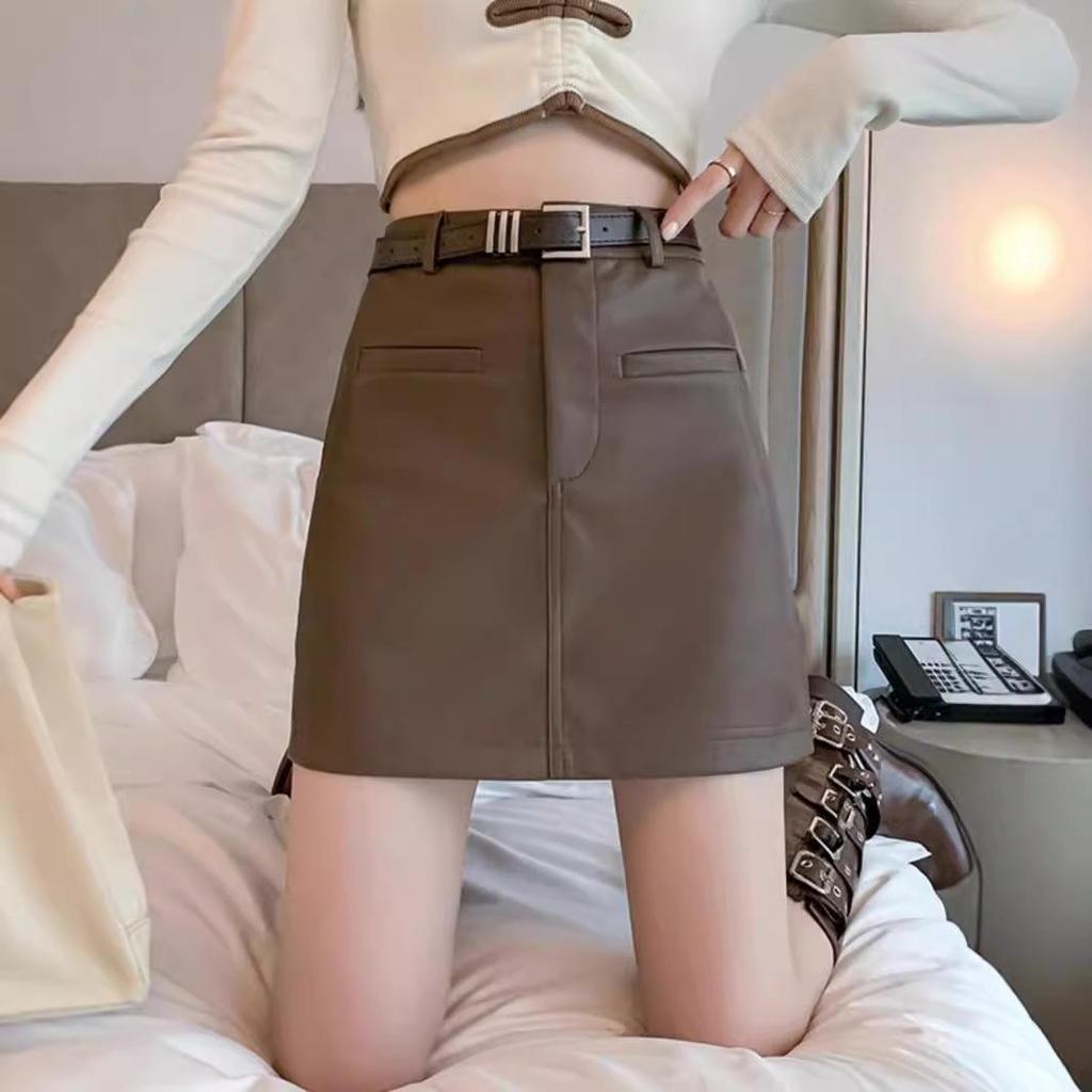 Korean Style High Waist Slimming Mini Skirt - Brown Autumn Design