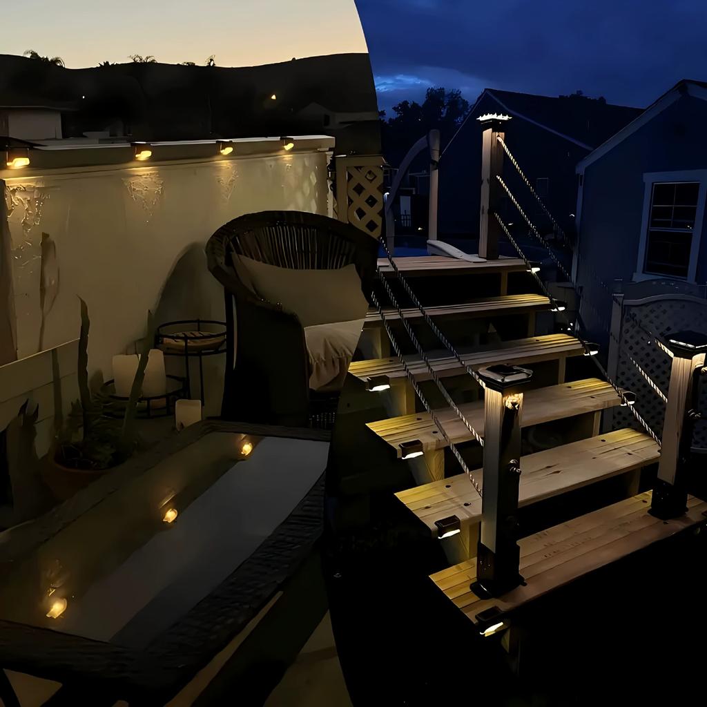 Solar Deck Lights 4 PacK Outdoor Step Lights Waterproof Led Solar Lamp for Railing Stairs Step Fence Yard Patio and Pathway