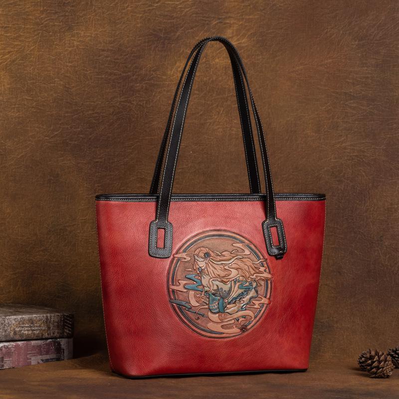 

Johnature Ретро женская сумка-тоут из натуральной кожи большой емкости с тиснением для отдыха из мягкой натуральной яловой кожи женские сумки на плечо красный