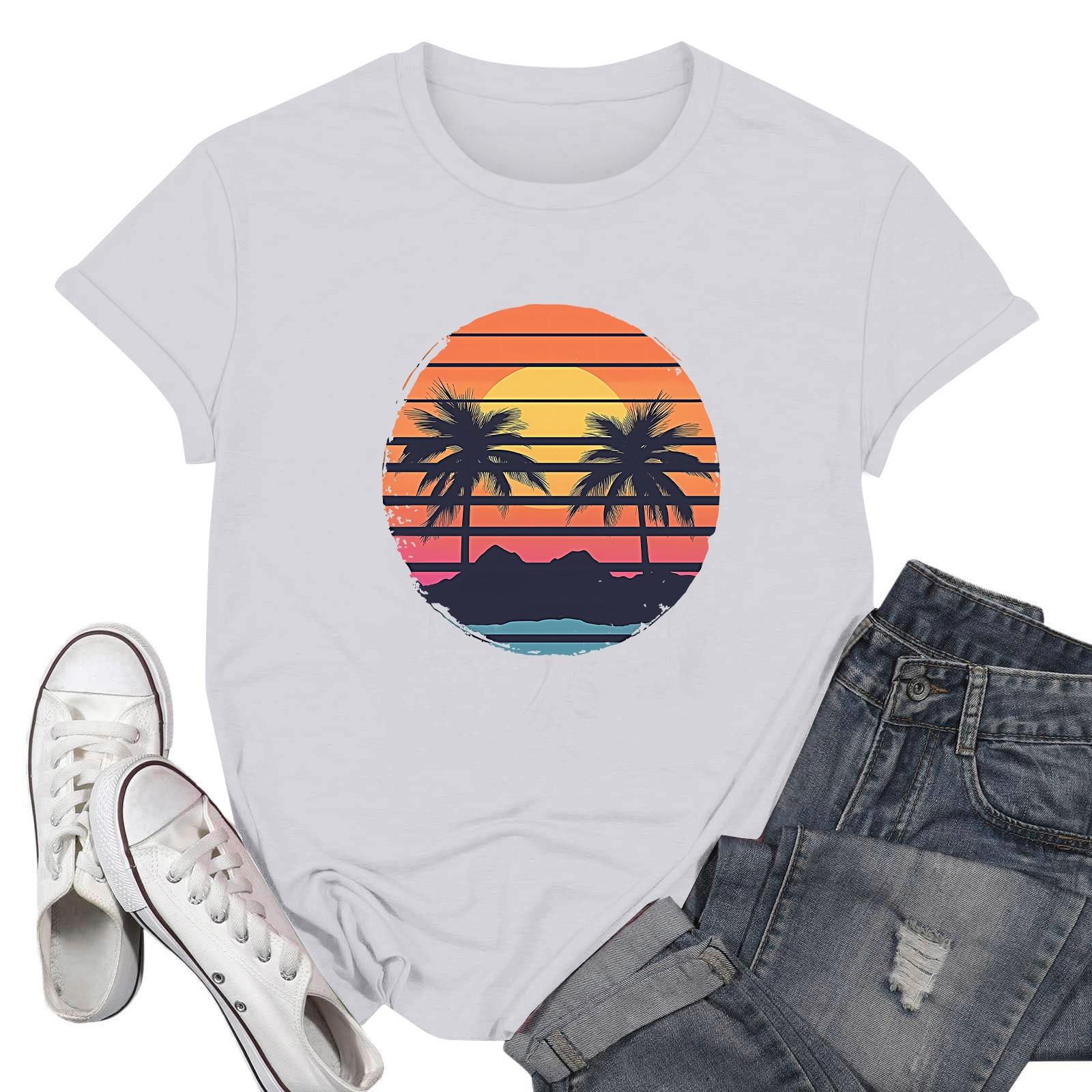 

Женские модные повседневные пуловеры с короткими рукавами и круглым вырезом с принтом L белый