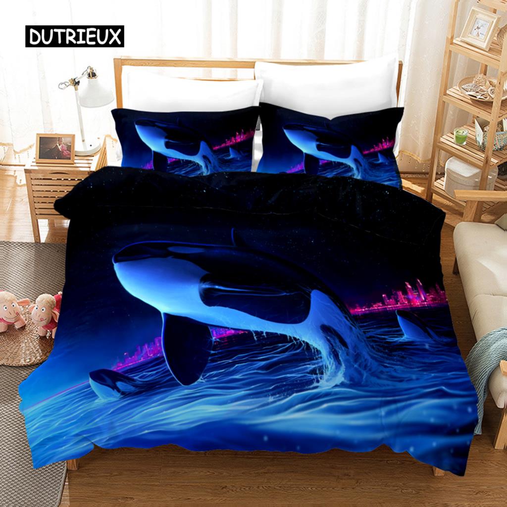 Delfin Bettbezug Set 3D Delfine Springen Bettwäsche Set Polyester Meerestier Thema Für Teenager Doppel Queen King Size Bettdeckenbezug