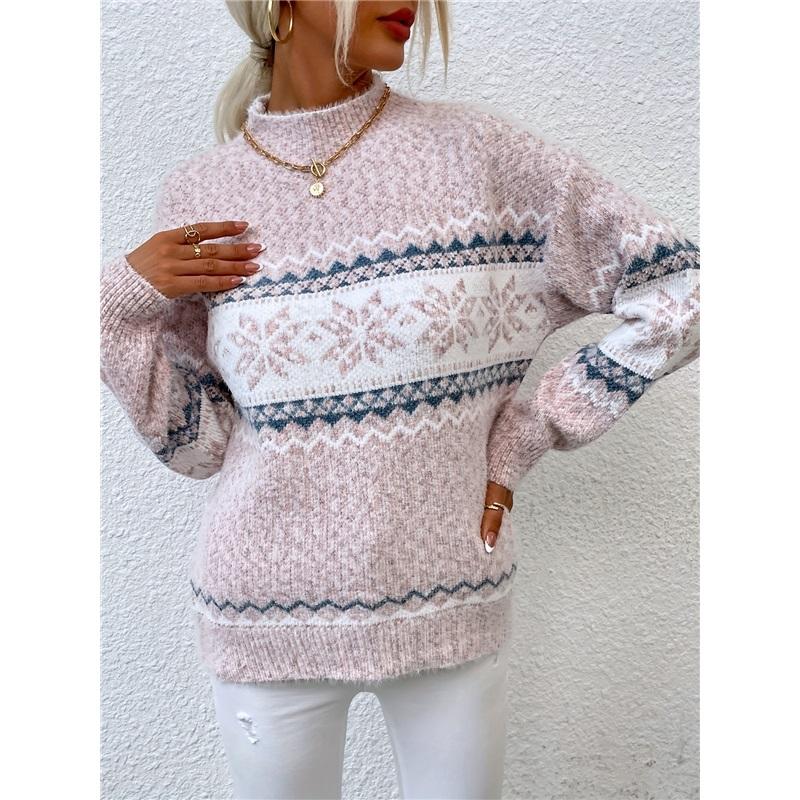 Half Turtleneck Snowflake Sweater Women