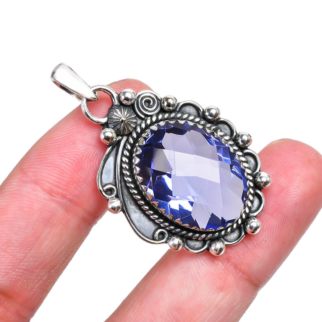 Iolite 925 Sterling Silver Pendant V8272, Vivid Blue Pendant, Oval Pendant, Valentin's Day Gift, Gift For Her, Birthday Gift, Handmade Jewelry, Silver