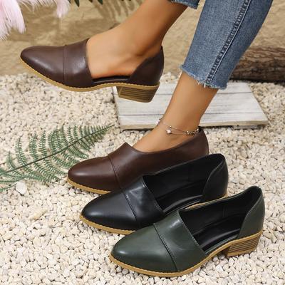 New Spring and Summer Thick Heel Pointed Single Shoes Large Size Thick Heel Side Empty Thick Heel Single Shoes