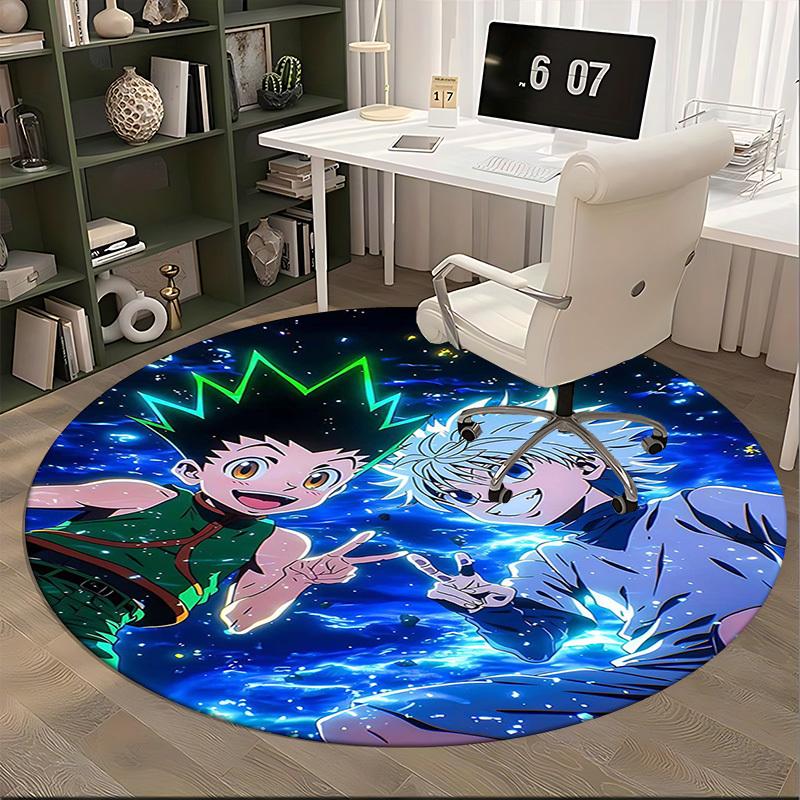 1pc Hunter x Hunter Anime Cartoon Design Round Carpet Office Chair Mat, NonSlip Rug for Home Decor, Living Room, Bedroom