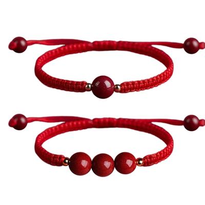 Chinese Red Woven Bracelet Handmade Round Bead Wrist Bangle Adjustable Red Rope Hand Link Chain for Luck and Fortune