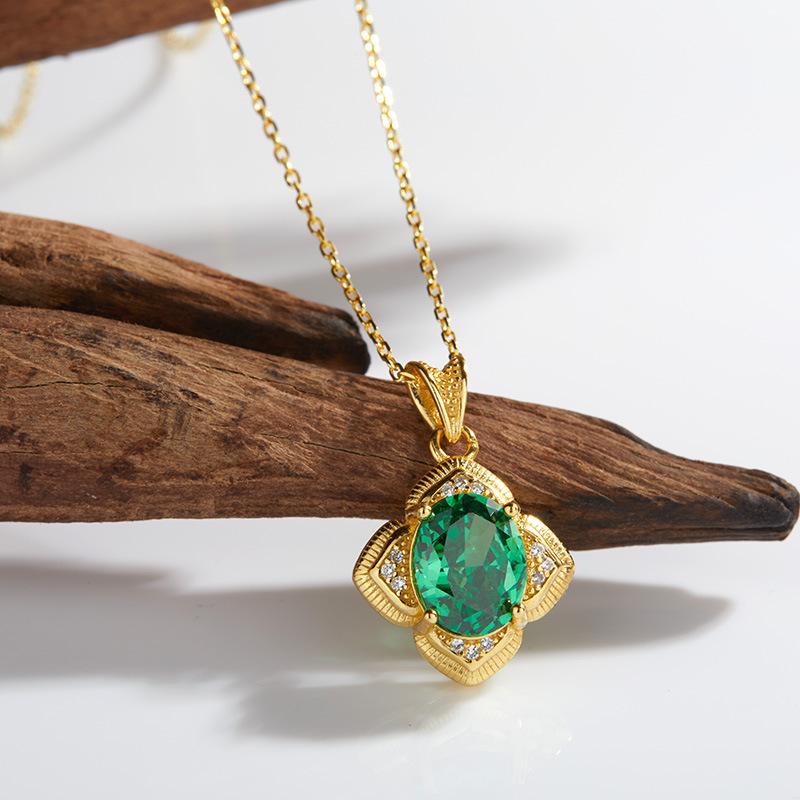 Ice Flower Cut Multi-Color Pendant S925 Sterling Silver Light Luxury Window Grilles Collarbone Chain Fashionable And Atmospheric Versatile Model