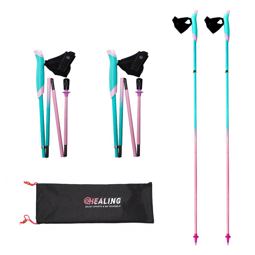 OKHEALING Portable 5-Section Carbon Fiber Trekking Pole Lightweight Anti-Slip EVA Handle Canes Folding Hiking Stick