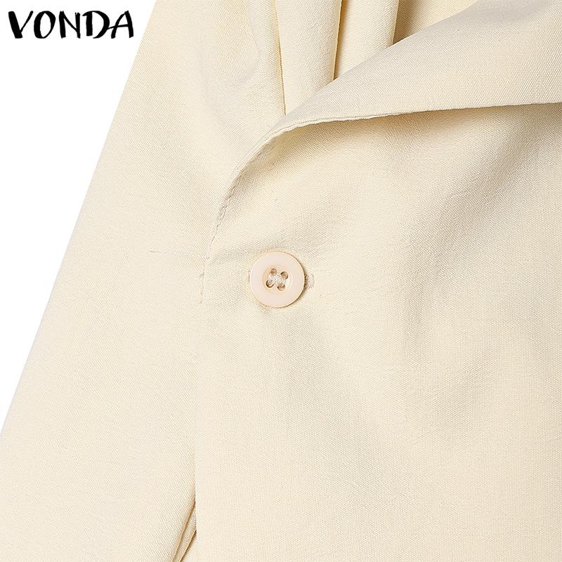 VONDA Women Casual Turn Down Collar Long Sleeve Front Cross Shirt Dress