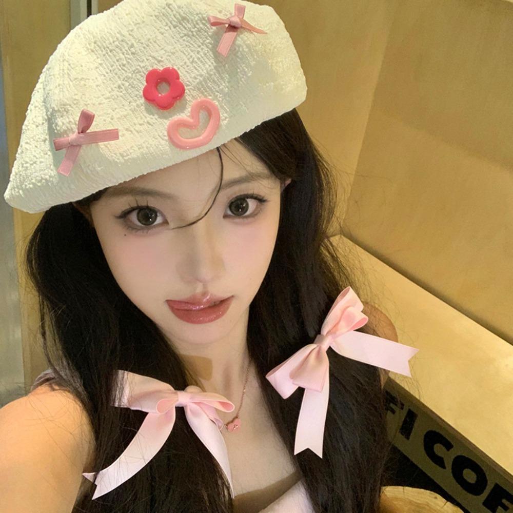 Colorful Pumpkin Hat Korean Style Painter Hat Casual Bow Berets Cap  Daily