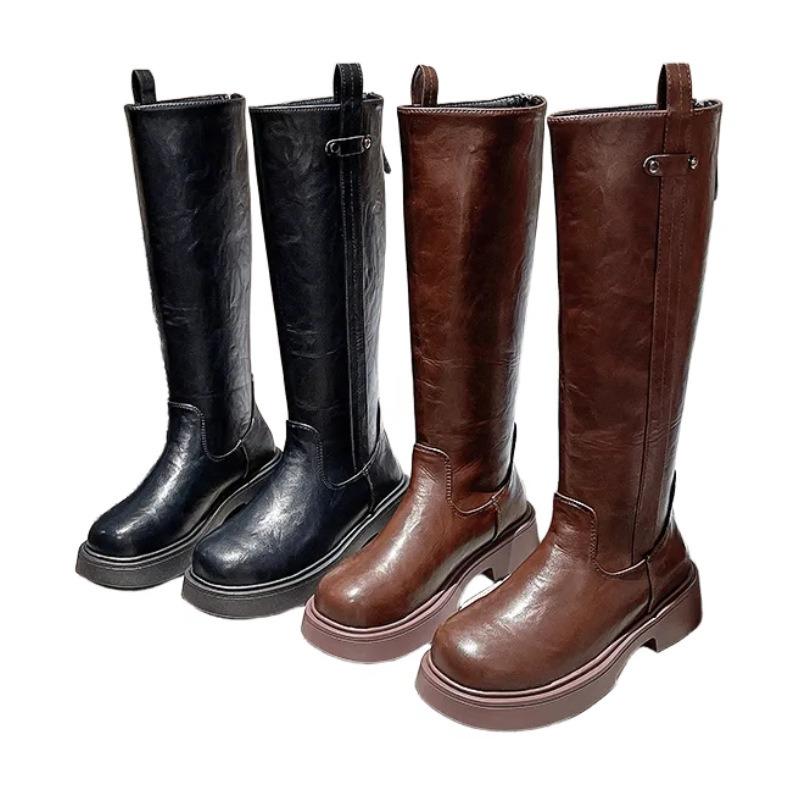 Soft leather boots autumn and winter new knight boots thin boots versatile medium boots women's thin cigarette boots