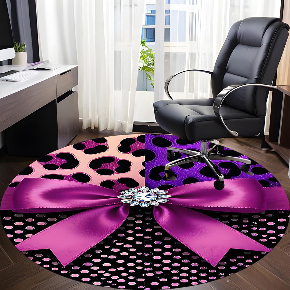 1pc Leopard Print Bow Office Round Rug, Non-slip, Soft and Durable Office Rug for Interior Decoration, Perfect for Office,Decoration yy260204061