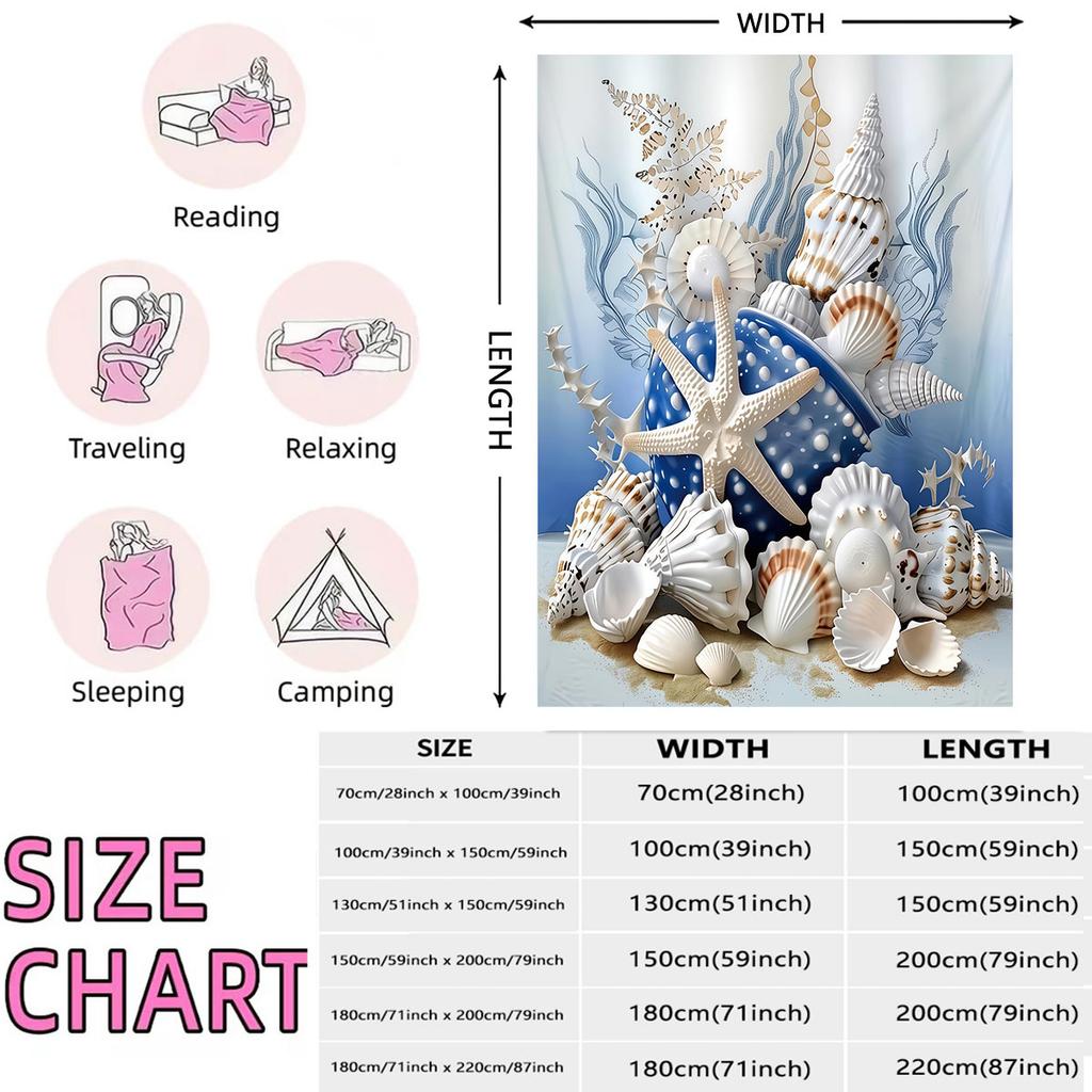 1Pc Coral Starfish Printed Flannel Blanket In Multiple Sizes, Soft And Comfortable, Suitable For Napping, Machine Washable
