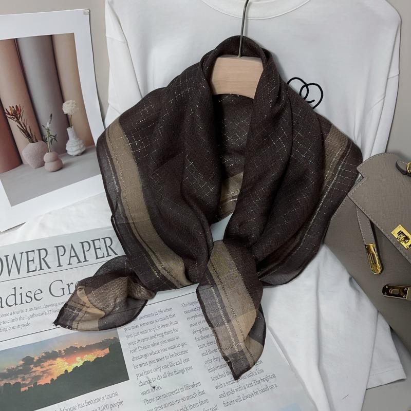 90 square scarf silk scarf women's new fashion color matching versatile neck protection scarf scarf simple gold thread scarf yarn shawl