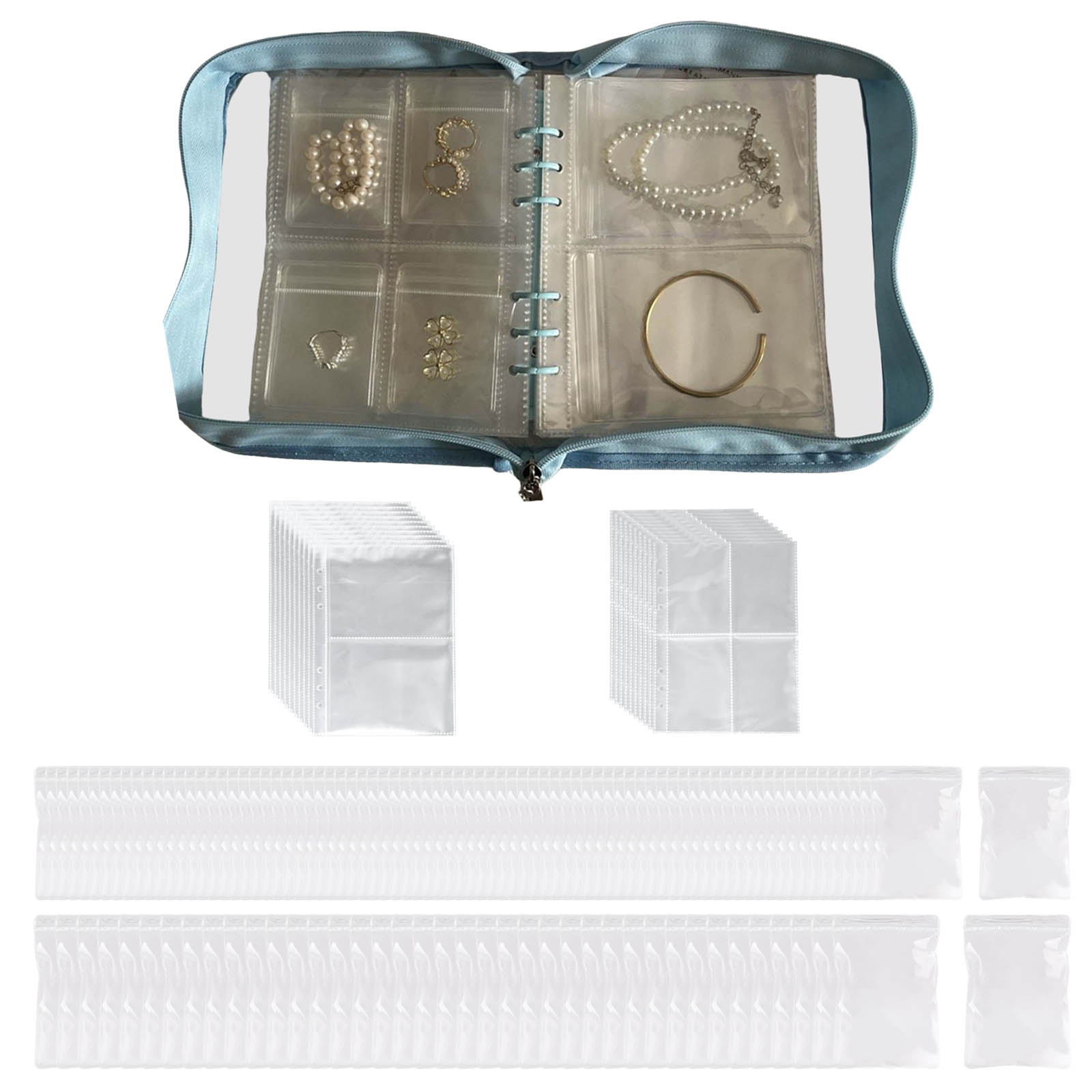 

Portable Jewelry Storage Book with Clear Bags for Traveling Necklace Earring Ring Bracelet Organizer Jewellery Binders синій