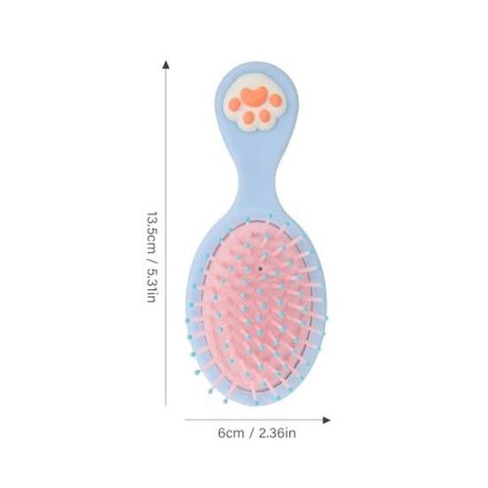 small hairbrush girls shape cats paw made from blue ABS material. It features excellent detangling capabilities durability making ideal caring dry
