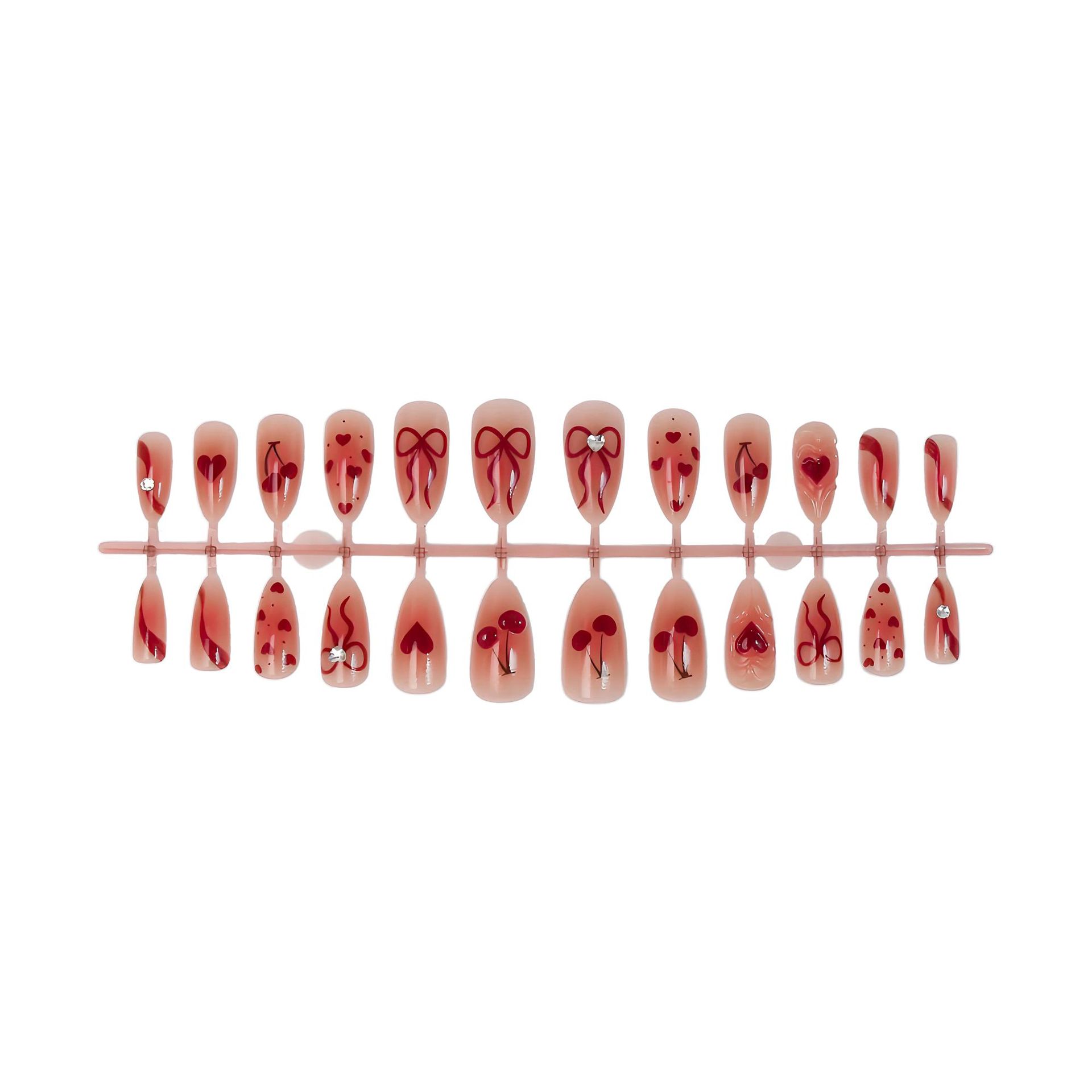 Cross-border Valentines Day 3D Cherry Heart French Style Wearable Press-On Nail Tips Red Gradient-style Manicure Stickers Nails