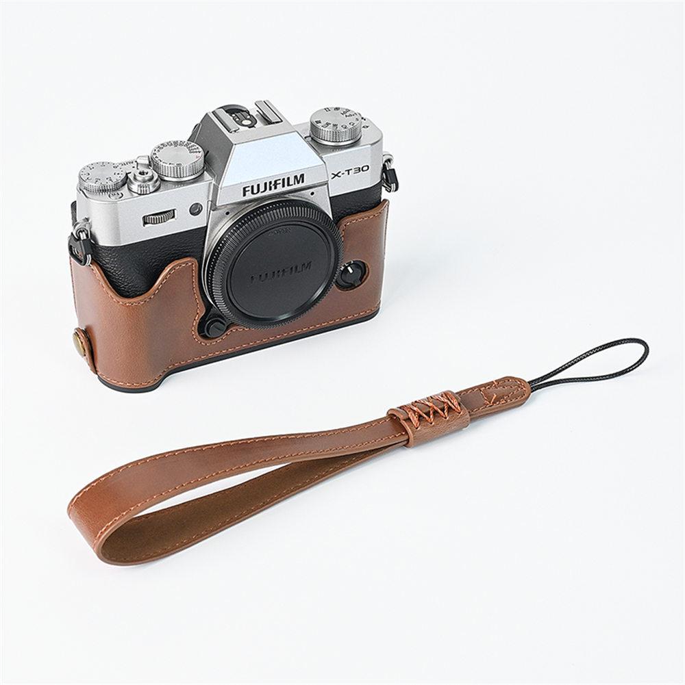 Öldruck PU-Leder Kamera Halbtasche für Fujifilm XT30II XT30 XT20 XT10 Fuji X-T30 X-T30II X-T20 X-T10 Batteriezugang Mit Riemen