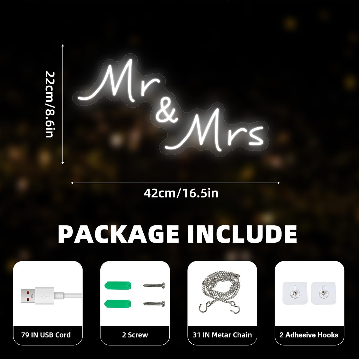 

Mr and Mrs Neon Sign for Wedding Decor, Mr & Mrs Sign Wedding Ceremony Backdrop Decorations Gift for Reception