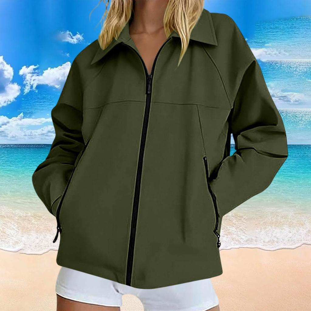 Women's Windproof Rain Jacket with Zipper for Outdoor Hiking
