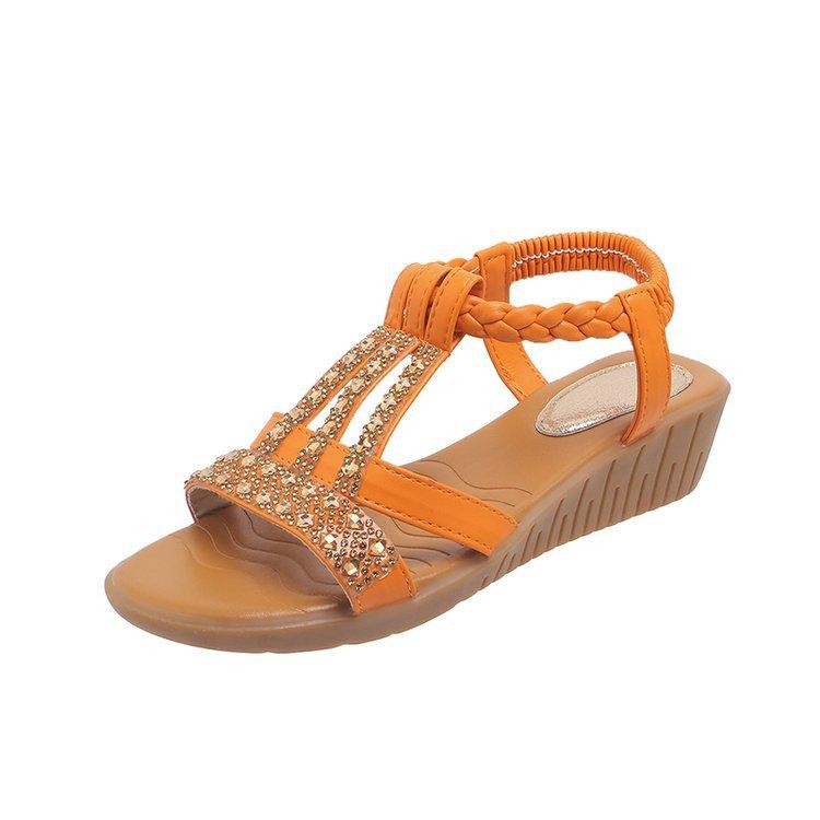 Fashion Women Wedge Sandals Summer Bohemia Rhinestones Casual Platform Middle Heel Sandals Female Peep Toe Outdoor Beach Sandales Shoe