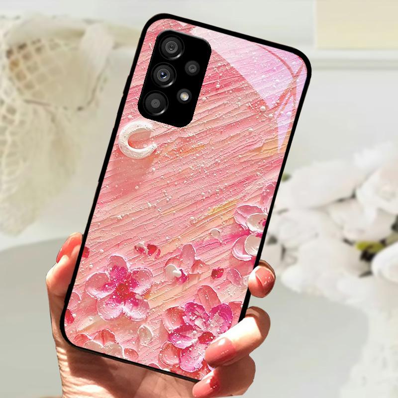 Glass Case For Samsung A13 A23 4G 5G Cartoon Tempered Glass Phone Cover For Galaxy A33 A53 A73 5G Hard PC Glass Protector Cases