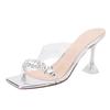 2025 Summer New Rhinestone Transparent Sandals Women Wear Beautiful Wine Glasses and High Heels Fashion French Cool Slippers