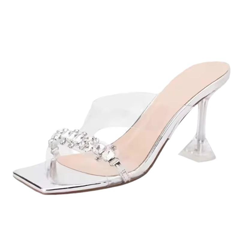 2025 Summer New Rhinestone Transparent Sandals Women Wear Beautiful Wine Glasses and High Heels Fashion French Cool Slippers