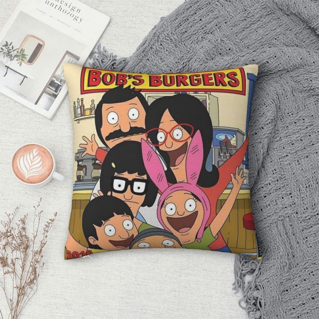 Bobs Funny B-Burgers Pillowcase Stuff Printed Cushion Cover Throw Pillow Cover Home Decorations Zippered Multiple Sizes
