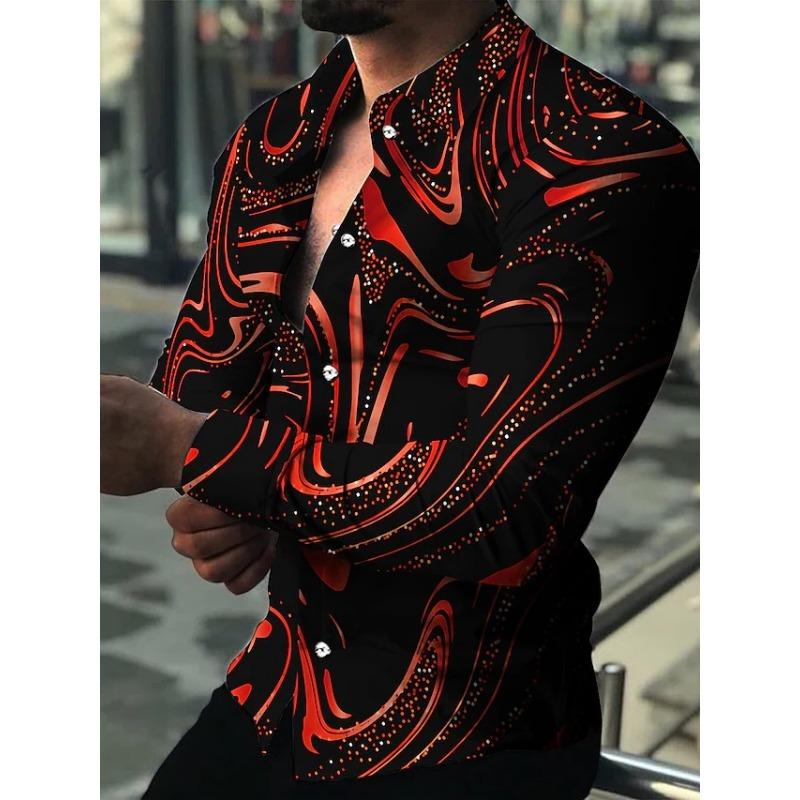 2024 Nouvelles Chemises Hawaïennes Chemises à Motifs Dorés de Luxe Mode Homme Chemises Décontractées Manches Longues Revers Chemises de Plage Vêtements pour Homme