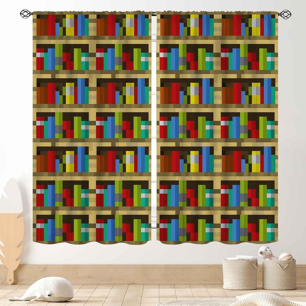 Witchy Curtains Fantasy Magical Bookshelf Mysterious Bookcase Skull Spooky Gothe Window Drapery Treatments Vintage Blackout Made Of Polyester