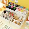 Practical Storage Box with Wooden Handle Multi Compartment Table Storage Box for Sorting Stationery Notebooks Folders