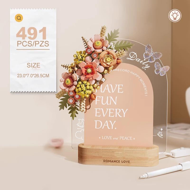 

Idea Flower Construction Brick Record Beauty Message Board Moc Small Block Model Kits Educational Toys With Light For Girls Gifts
