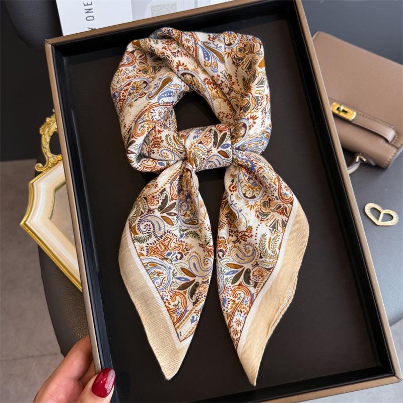 Cashew Print Female Neck Scarf Cotton Linen Feeling Women Square Hair Scarves Foulard Head Band Shawls Wraps Neckerchief Bandana