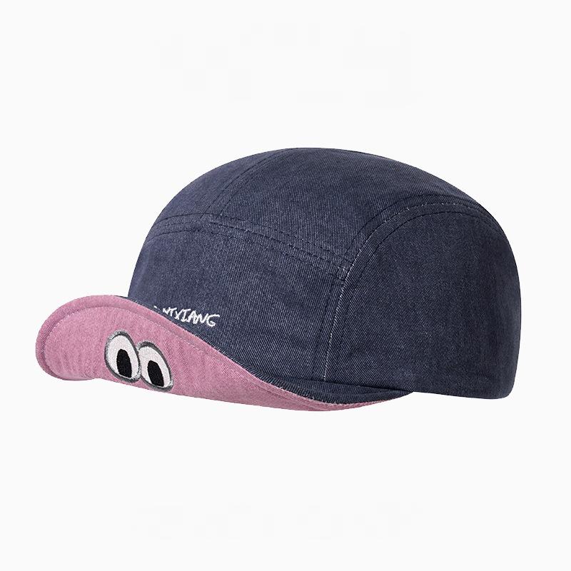 

Korean Style Color Block 5-Panel Baseball Cap Cotton Mesh with Embroidery Letters Fashion Outdoor Sun Hat for Men Women Adjustable темно-синього кольору