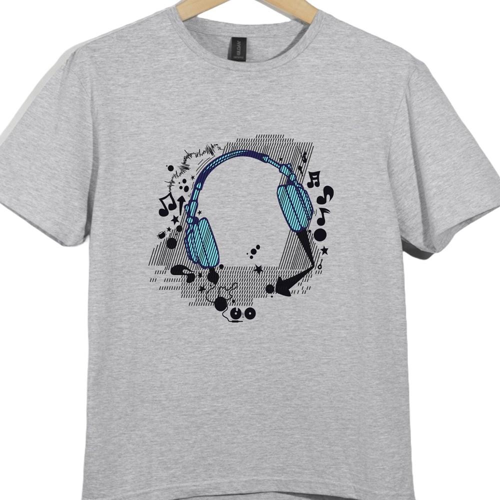Headphones T Shirt Music Lover DJ Gamer Audio Sound Wave Graphic Tee