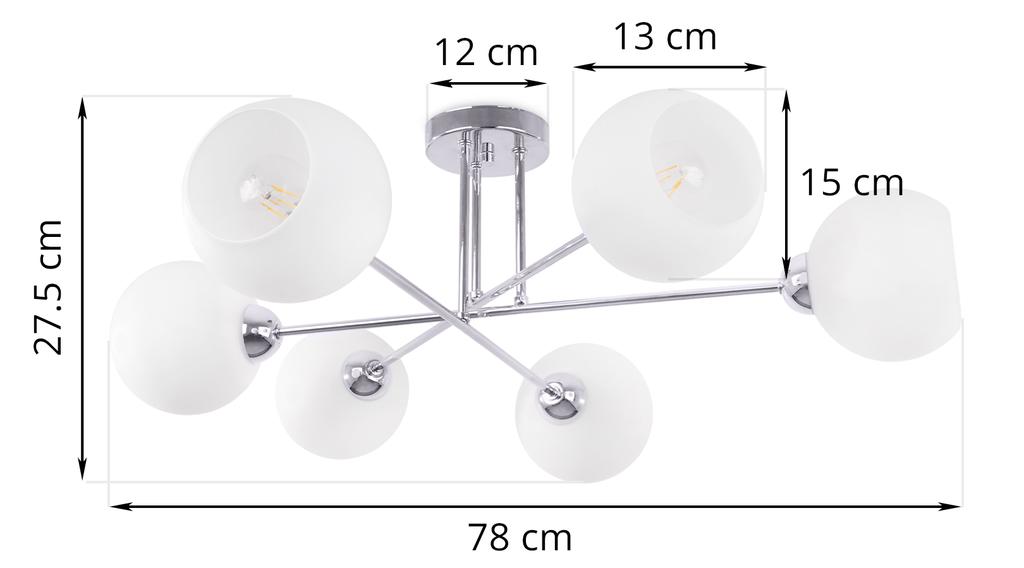 Asturia Ceiling Lamp Chrome 6-Flat White Lampshade E27