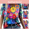 Frühlings-Oversize-T-Shirt mit Blumenmuster und V-Ausschnitt für Damen