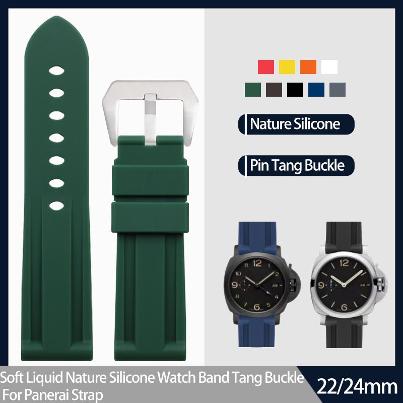 Soft Liquid Nature Silicone 22mm 24mm Black Blue Red Yellow White Green Watch Band Tang Buckle For Panerai Strap Watchband