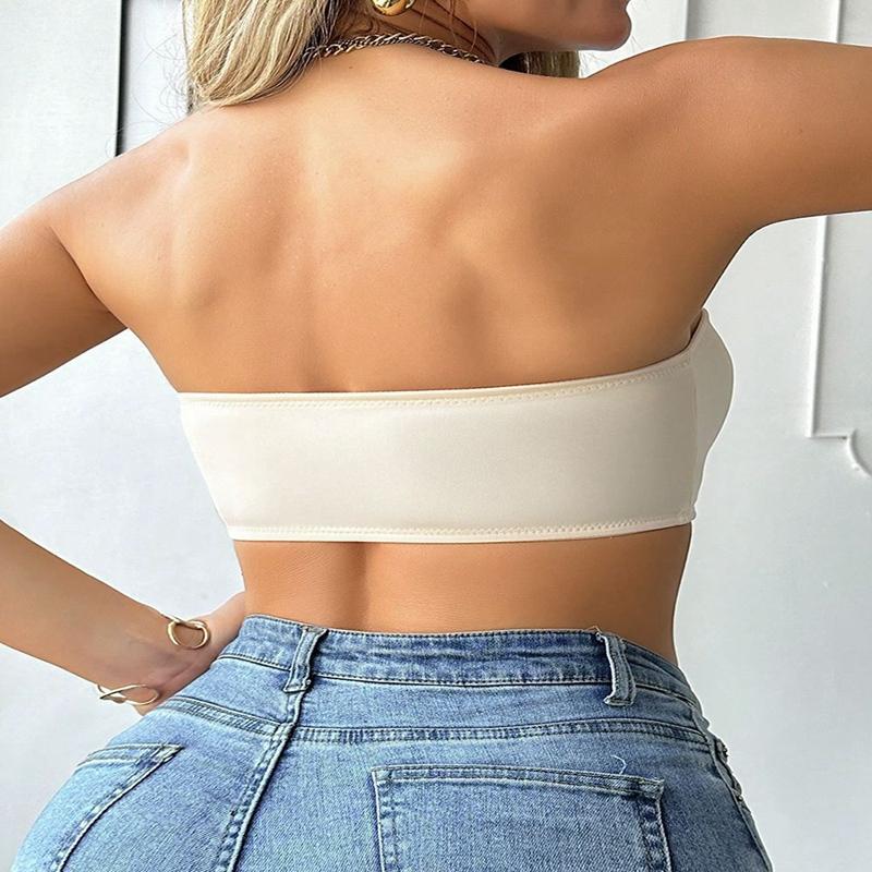 Women Solid Color Front Buckle Strapless Bandeau Bra