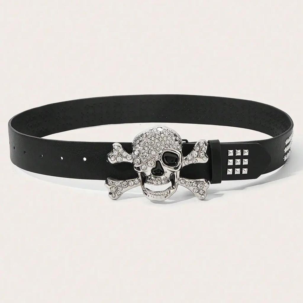 Gotischer Schädel Strass Schnalle Gürtel - Stilvolles Subkultur Punk Nieten Hip-Hop Rock Y2K Gürtel Accessoire Lässig Täglich ,Für Männer Frauen