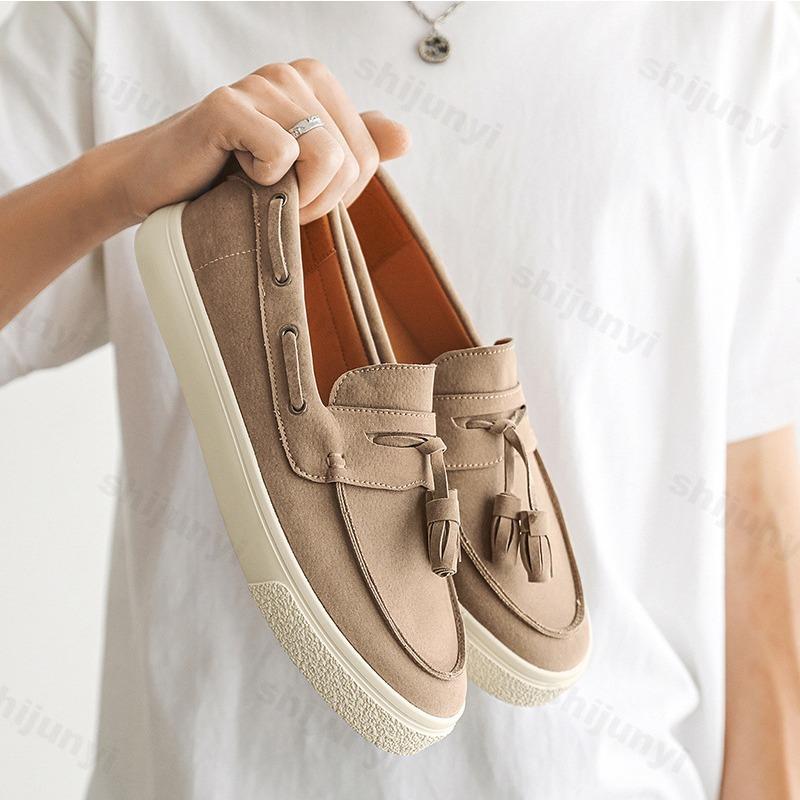 Fashion 2025 Men Flat Loafers Frosted Suede Flat Shoes Comfortable Non Slip Trendy Fashion Loafers Lightweight Outdoor Casual Shoes