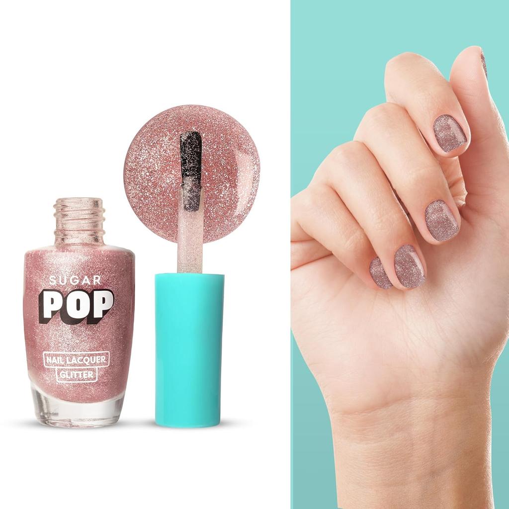 SUGAR POP Nail Lacquer Glitter Finish 01 Rose Quartz 10 Ml Pack of 1 Quick Drying Long Lasting Shiny Shimmer Shandy Polish