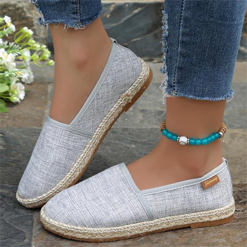Fashion 2024 New  Women's Contrast Paneled Footwear Flat Canvas Shoes Hemp Lazy Flats for Women