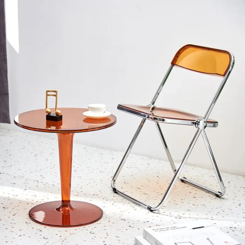 Transparent Chair Acrylic Fashion Chair Modern Milk Tea Dining Chair Stool Folding Restaurant  Balcony Furniture