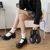 Women's Spring/Summer Height-Boosting Chunky-Heeled Mary Jane Flats Student Retro British Style PU Leather Shoes