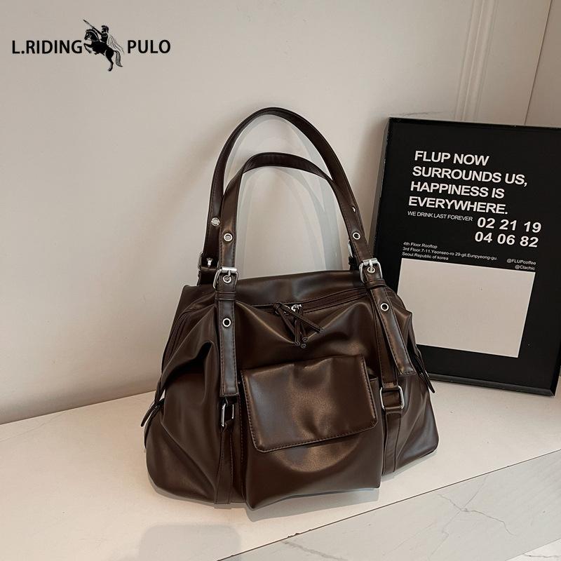 Large Capacity Shoulder Bag, Soft Leather Underarm Crossbody Bag, Street Style Hot Girl Tote Bag, Multi-pocket Commuter Bag